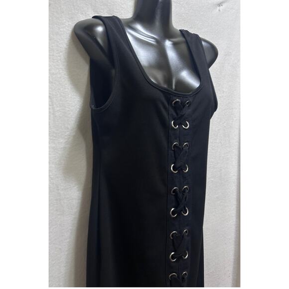 VTG Noble U 90 Blk Lace Up Bodycon Short Dress M KPOP Rave Gothic Grunge Rocker - Picture 3 of 6